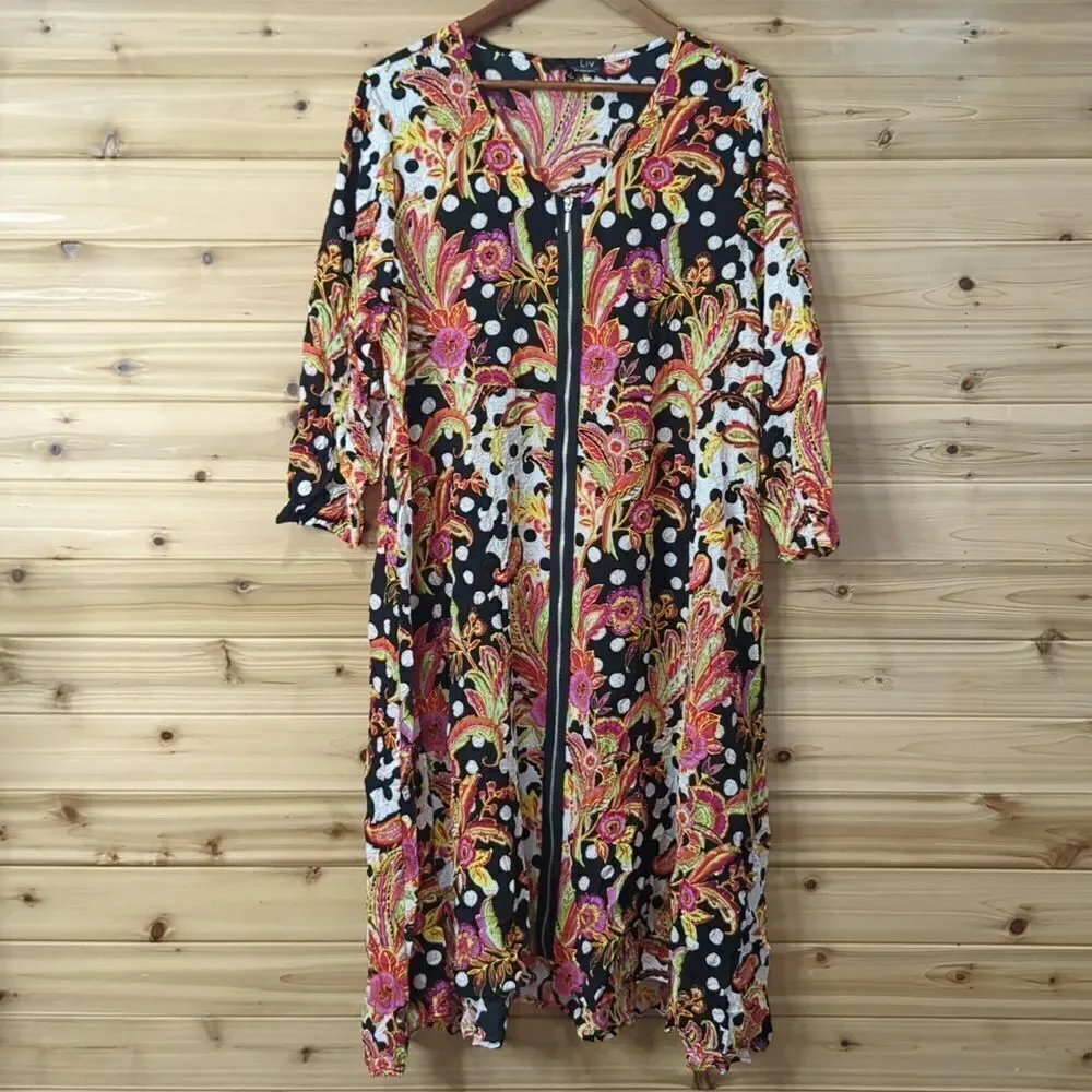 Habitat Dress Womens Large‎ Multicolor Zip Front Abstract Paisley Crinkle